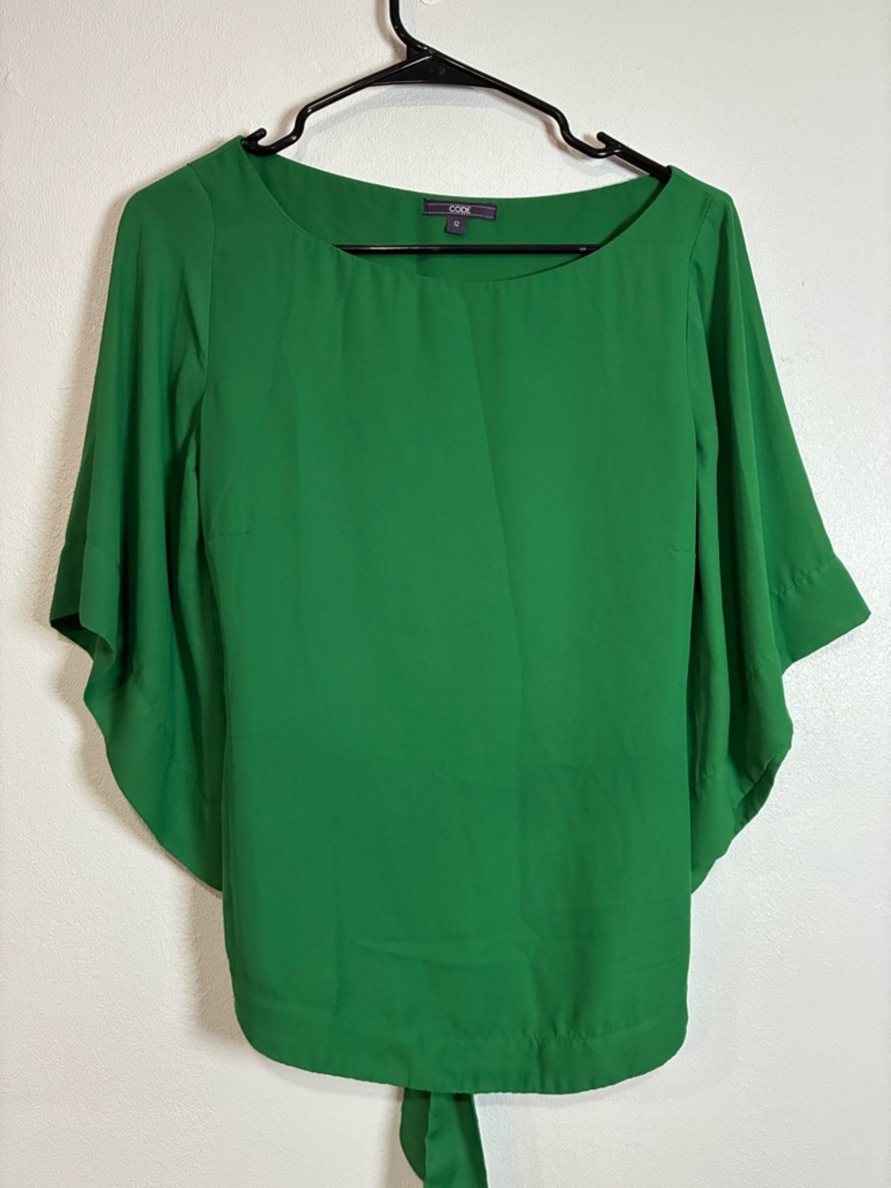 Code Kelly Green Batwing Sleeve Top with Tie in the back